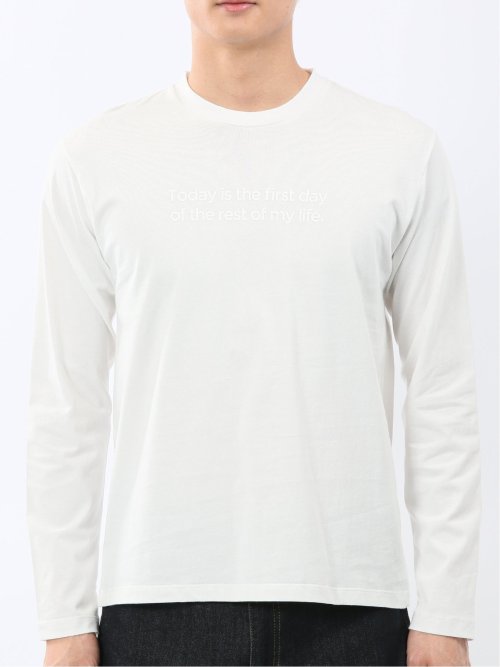 綿天竺 メッセージロゴ クルーネック長袖Tシャツ