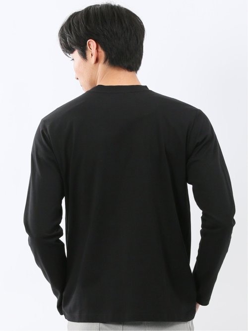 綿天竺 メッセージロゴ クルーネック長袖Tシャツ