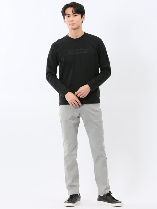 綿天竺 メッセージロゴ クルーネック長袖Tシャツ