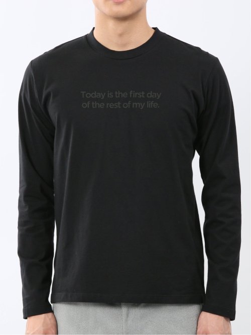 綿天竺 メッセージロゴ クルーネック長袖Tシャツ