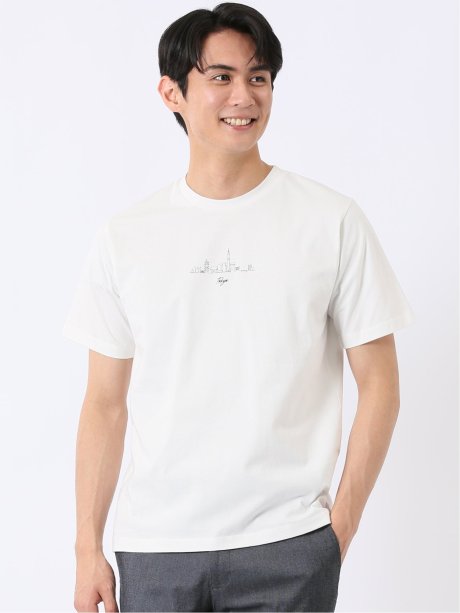 綿天竺 グラフィック プリント クルーネック 半袖 Tシャツ