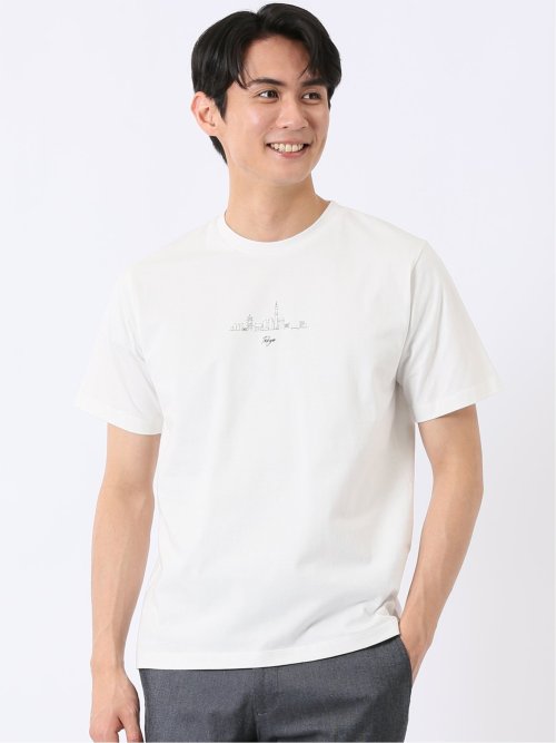 綿天竺 グラフィック プリント クルーネック 半袖 Tシャツ