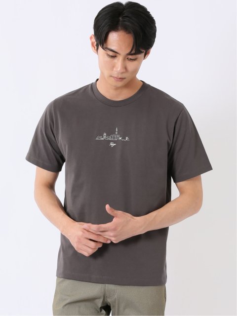 綿天竺 グラフィック プリント クルーネック 半袖 Tシャツ