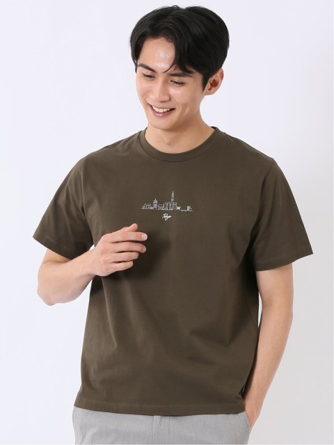 綿天竺 グラフィック プリント クルーネック 半袖 Tシャツ