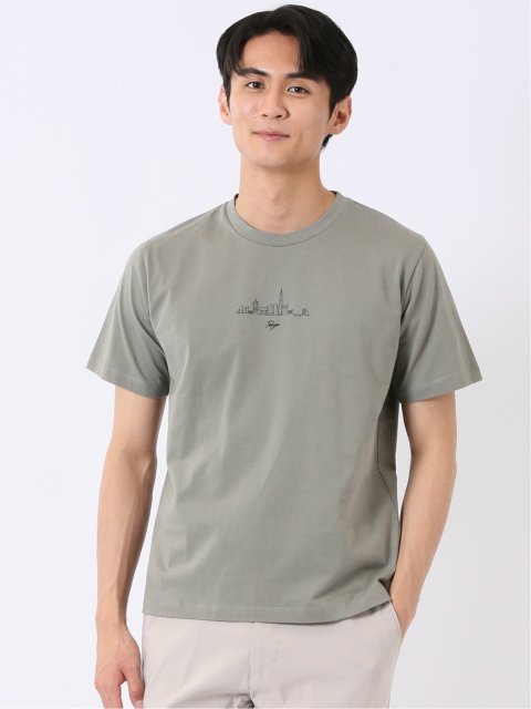 綿天竺 グラフィック プリント クルーネック 半袖 Tシャツ