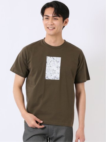 綿天竺 フォト プリント クルーネック 半袖 Tシャツ