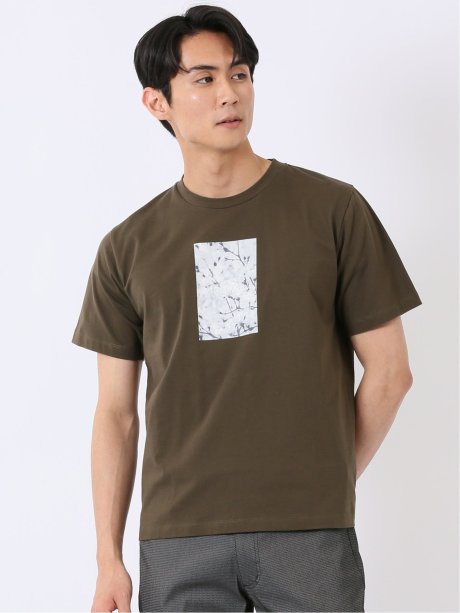 綿天竺 フォト プリント クルーネック 半袖 Tシャツ