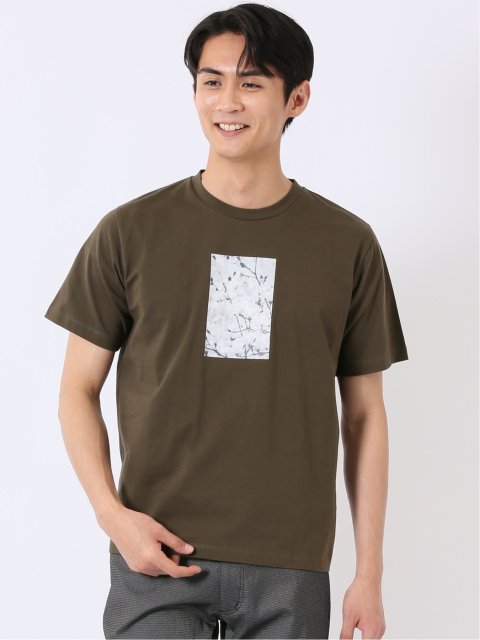 綿天竺 フォト プリント クルーネック 半袖 Tシャツ