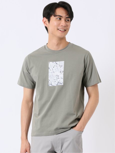 綿天竺 フォト プリント クルーネック 半袖 Tシャツ