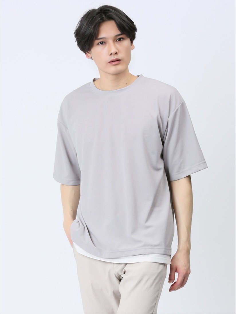 梨地 レイヤード風 クルーネック半袖Tシャツ(M 03ライトグレー): トップス TAKA-Q ONLINE  SHOP／タカキューオンラインショップ【公式通販】