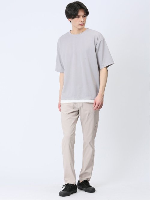 梨地 レイヤード風 クルーネック半袖Tシャツ