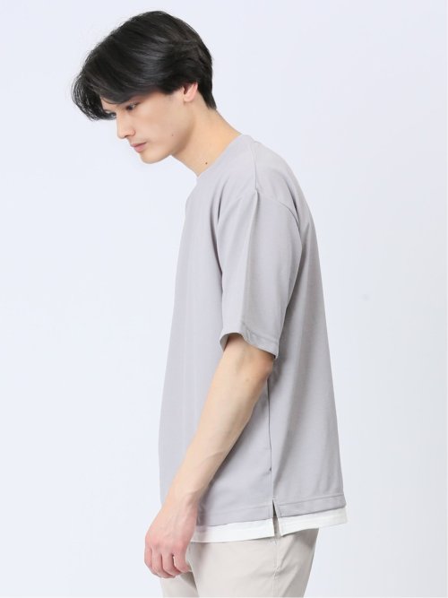 梨地 レイヤード風 クルーネック半袖Tシャツ