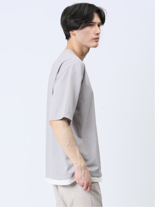 梨地 レイヤード風 クルーネック半袖Tシャツ