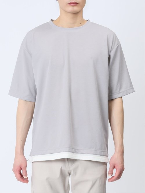 梨地 レイヤード風 クルーネック半袖Tシャツ