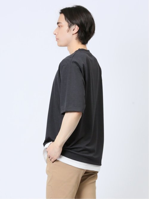 梨地 レイヤード風 クルーネック半袖Tシャツ