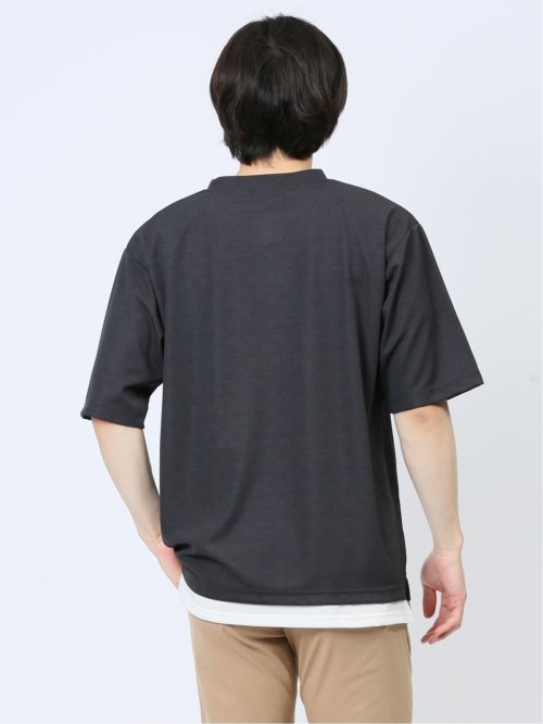 梨地 レイヤード風 クルーネック半袖Tシャツ
