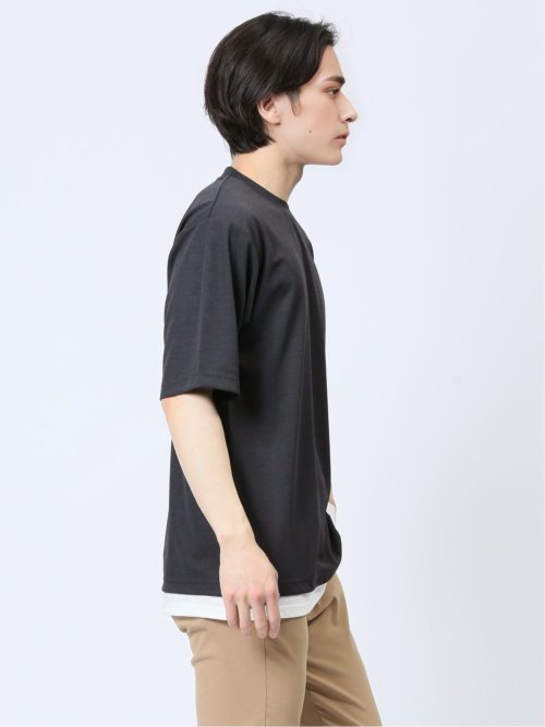 梨地 レイヤード風 クルーネック半袖Tシャツ