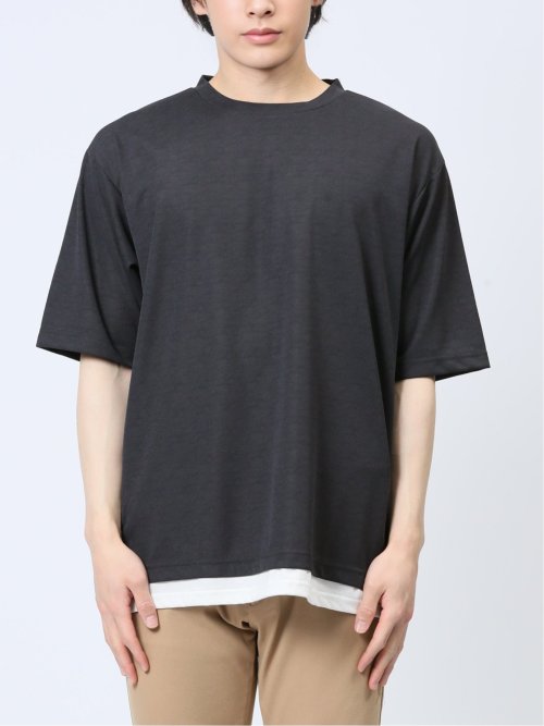 梨地 レイヤード風 クルーネック半袖Tシャツ