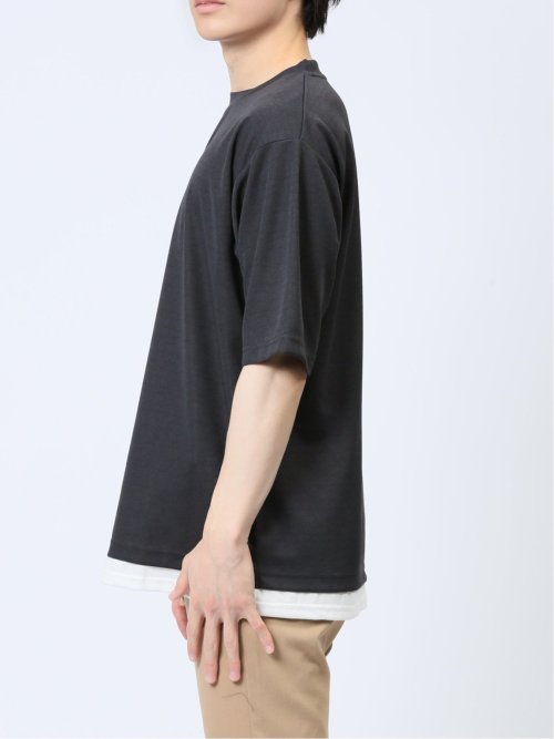 梨地 レイヤード風 クルーネック半袖Tシャツ