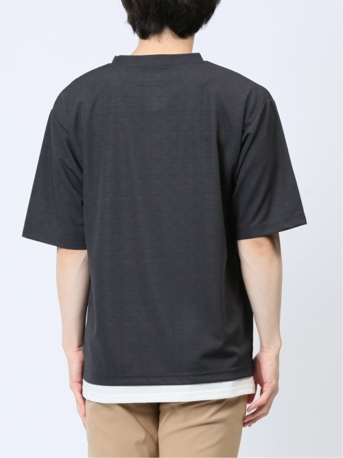 梨地 レイヤード風 クルーネック半袖Tシャツ