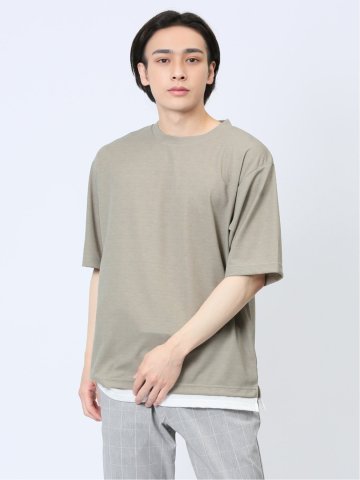 梨地 レイヤード風 クルーネック半袖Tシャツ
