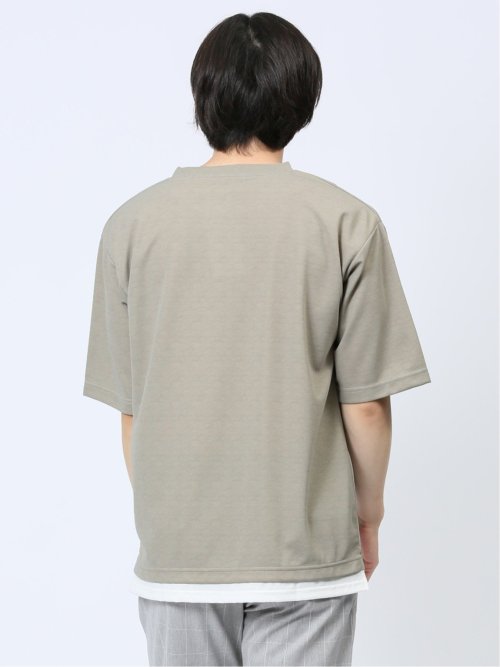 梨地 レイヤード風 クルーネック半袖Tシャツ