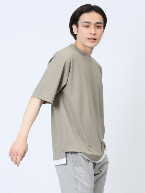 梨地 レイヤード風 クルーネック半袖Tシャツ