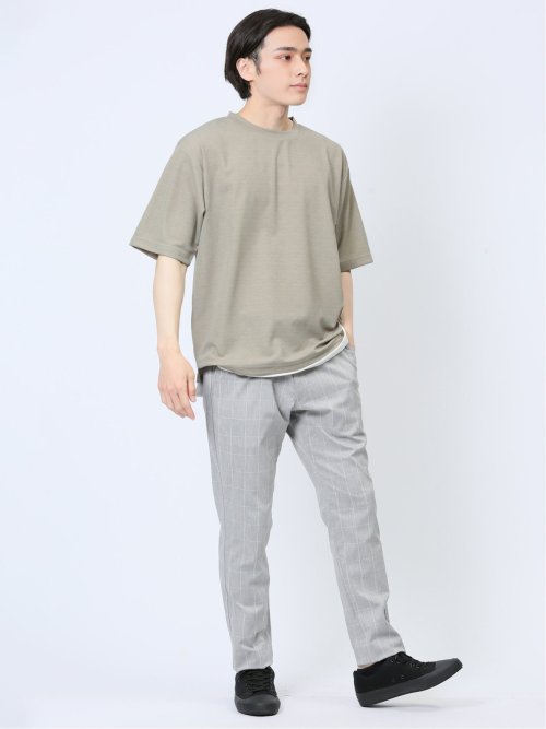 梨地 レイヤード風 クルーネック半袖Tシャツ