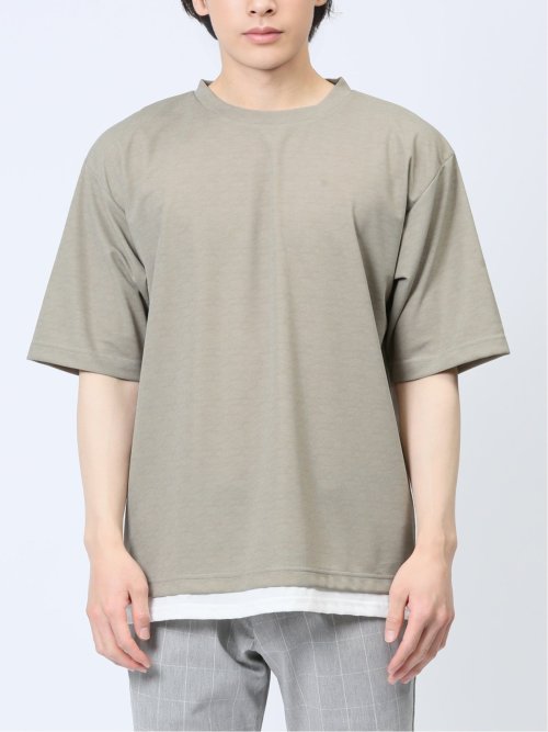 梨地 レイヤード風 クルーネック半袖Tシャツ