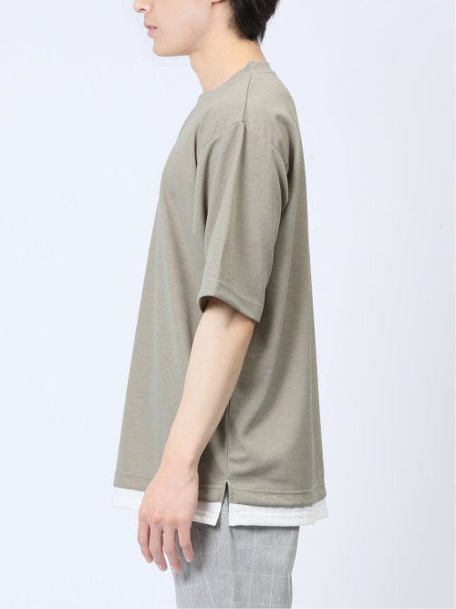 梨地 レイヤード風 クルーネック半袖Tシャツ