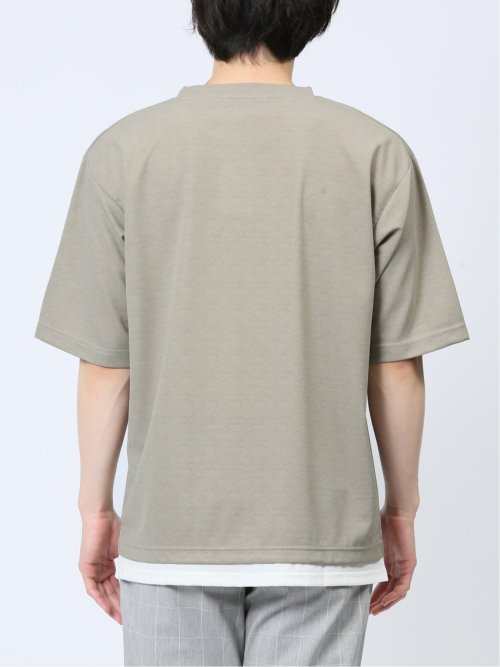 梨地 レイヤード風 クルーネック半袖Tシャツ