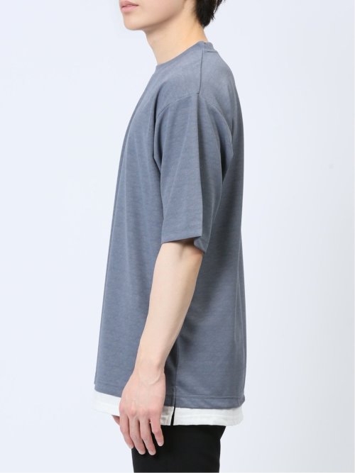 梨地 レイヤード風 クルーネック半袖Tシャツ