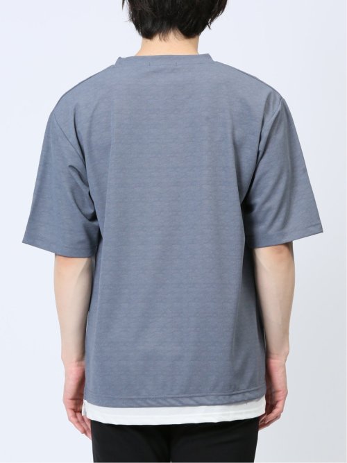梨地 レイヤード風 クルーネック半袖Tシャツ