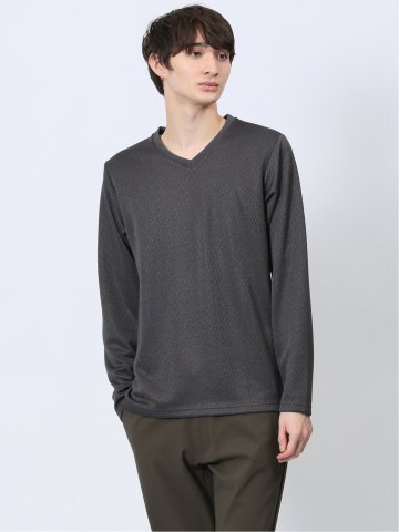 ジオメトリックジャガード Vネック長袖Tシャツ