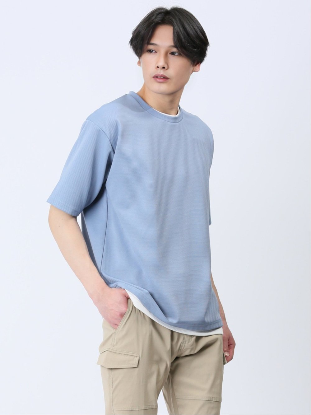 リップル レイヤード風 クルーネック半袖Tシャツ