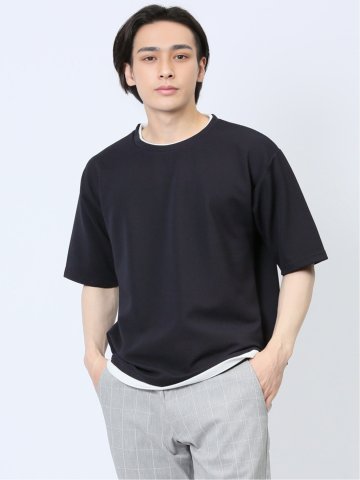 リップル レイヤード風 クルーネック半袖Tシャツ