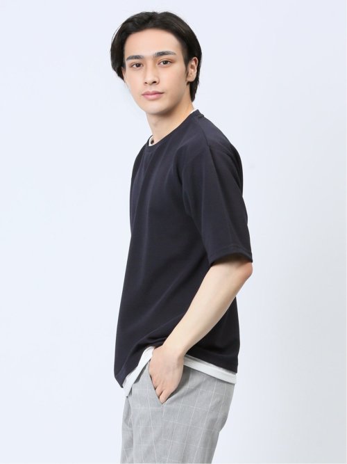リップル レイヤード風 クルーネック半袖Tシャツ