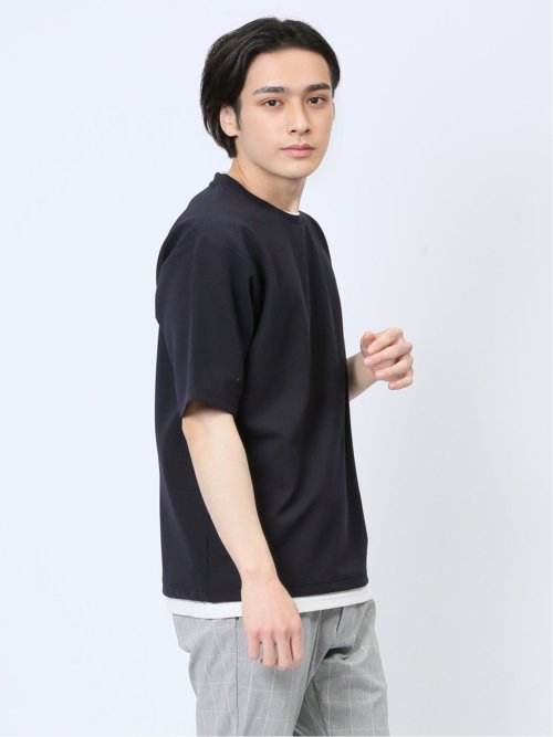 リップル レイヤード風 クルーネック半袖Tシャツ