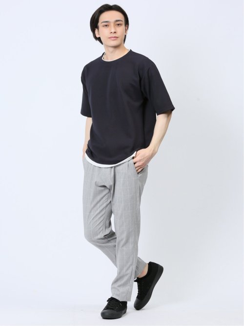 リップル レイヤード風 クルーネック半袖Tシャツ