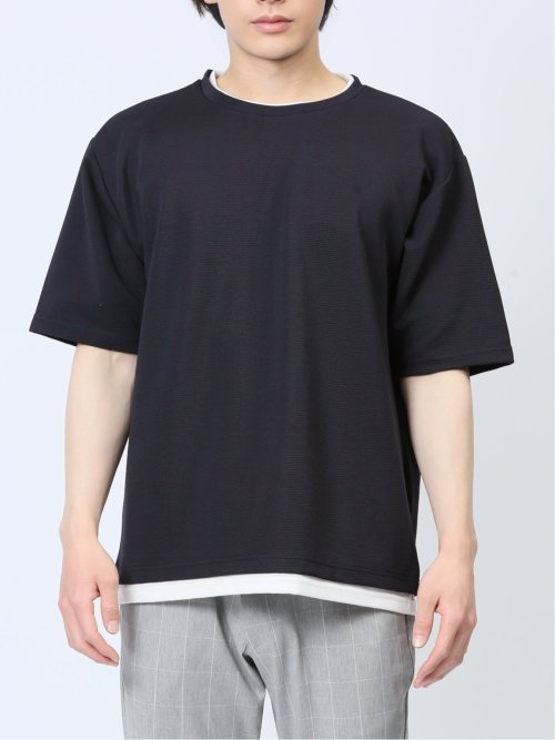 リップル レイヤード風 クルーネック半袖Tシャツ