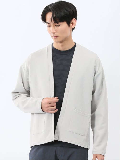 カウラ/Kaule ふくれジャガード ノーカラーカーディガン(M 03ライト