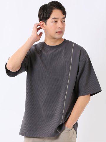 KAITEKI+ ストレッチ 涼感 UV イージーケア ソロナ ワッフル 切替 クルーネック 半袖 Tシャツ メンズ