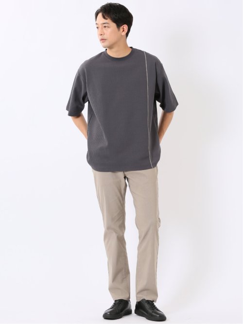 KAITEKI+ ストレッチ 涼感 UV イージーケア ソロナ ワッフル 切替 クルーネック 半袖 Tシャツ メンズ