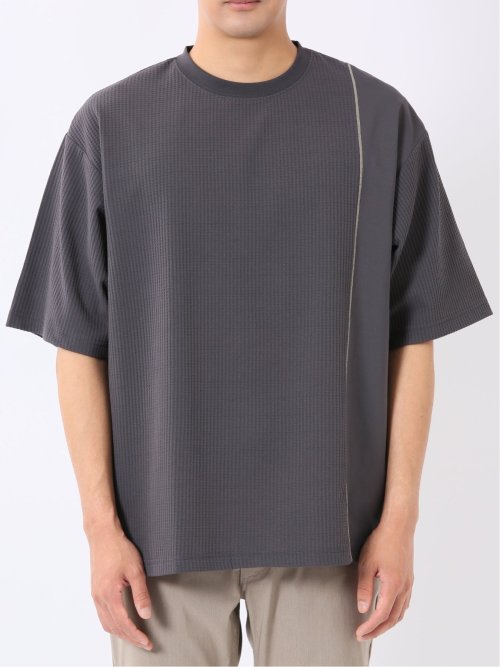 KAITEKI+ ストレッチ 涼感 UV イージーケア ソロナ ワッフル 切替 クルーネック 半袖 Tシャツ メンズ