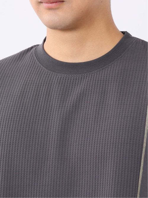 KAITEKI+ ストレッチ 涼感 UV イージーケア ソロナ ワッフル 切替 クルーネック 半袖 Tシャツ メンズ
