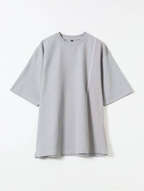 KAITEKI+ ストレッチ 涼感 UV イージーケア ソロナ ワッフル 切替 クルーネック 半袖 Tシャツ メンズ