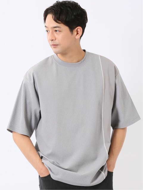 KAITEKI+ ストレッチ 涼感 UV イージーケア ソロナ ワッフル 切替 クルーネック 半袖 Tシャツ メンズ