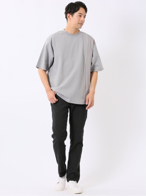 KAITEKI+ ストレッチ 涼感 UV イージーケア ソロナ ワッフル 切替 クルーネック 半袖 Tシャツ メンズ