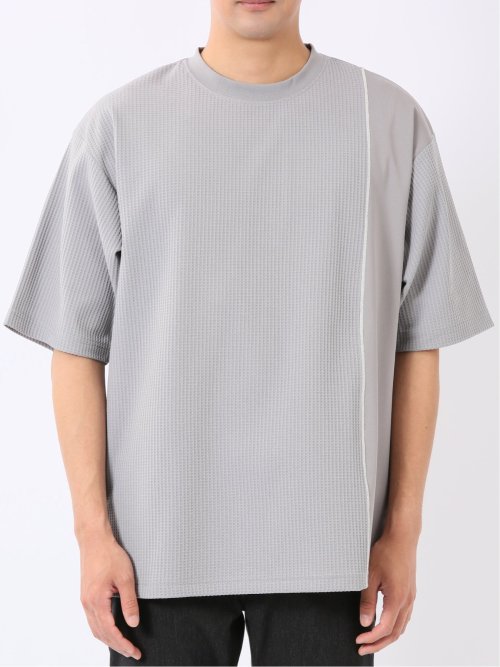 KAITEKI+ ストレッチ 涼感 UV イージーケア ソロナ ワッフル 切替 クルーネック 半袖 Tシャツ メンズ