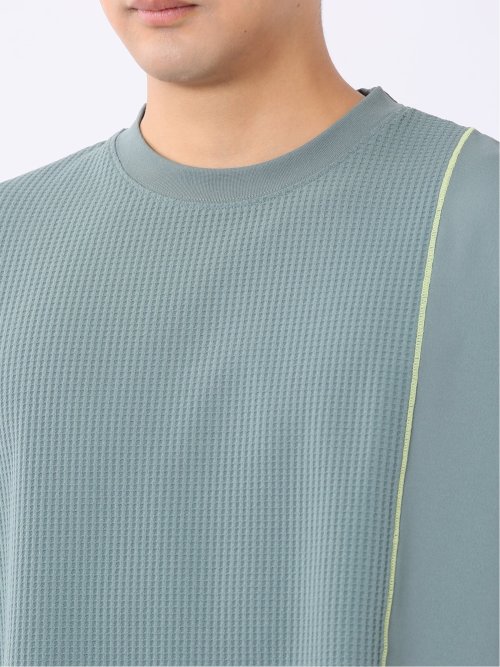 KAITEKI+ ストレッチ 涼感 UV イージーケア ソロナ ワッフル 切替 クルーネック 半袖 Tシャツ メンズ